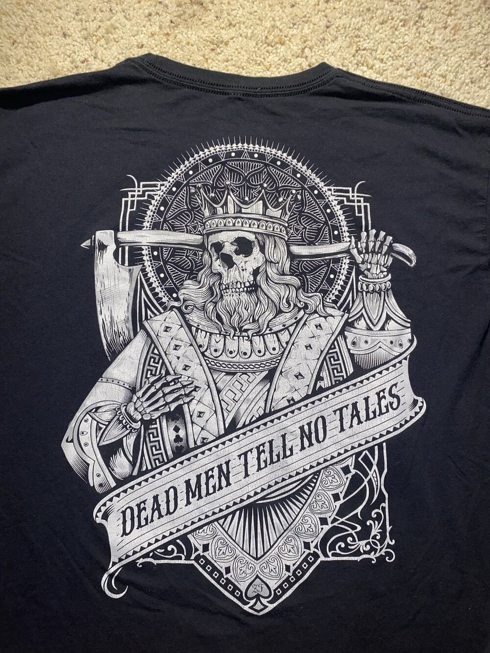 Zero Foxtrot Dead Men Tell No Tales Mens Large Black Skull King Sons Tee Shirt